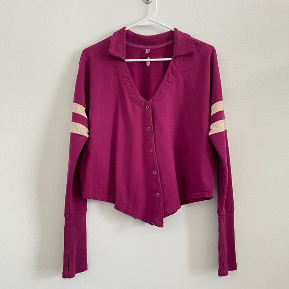 Free People Sweaters - Free People Movement Cardigan Women S Purple Snap Thumbholes Collared‎ Athletic